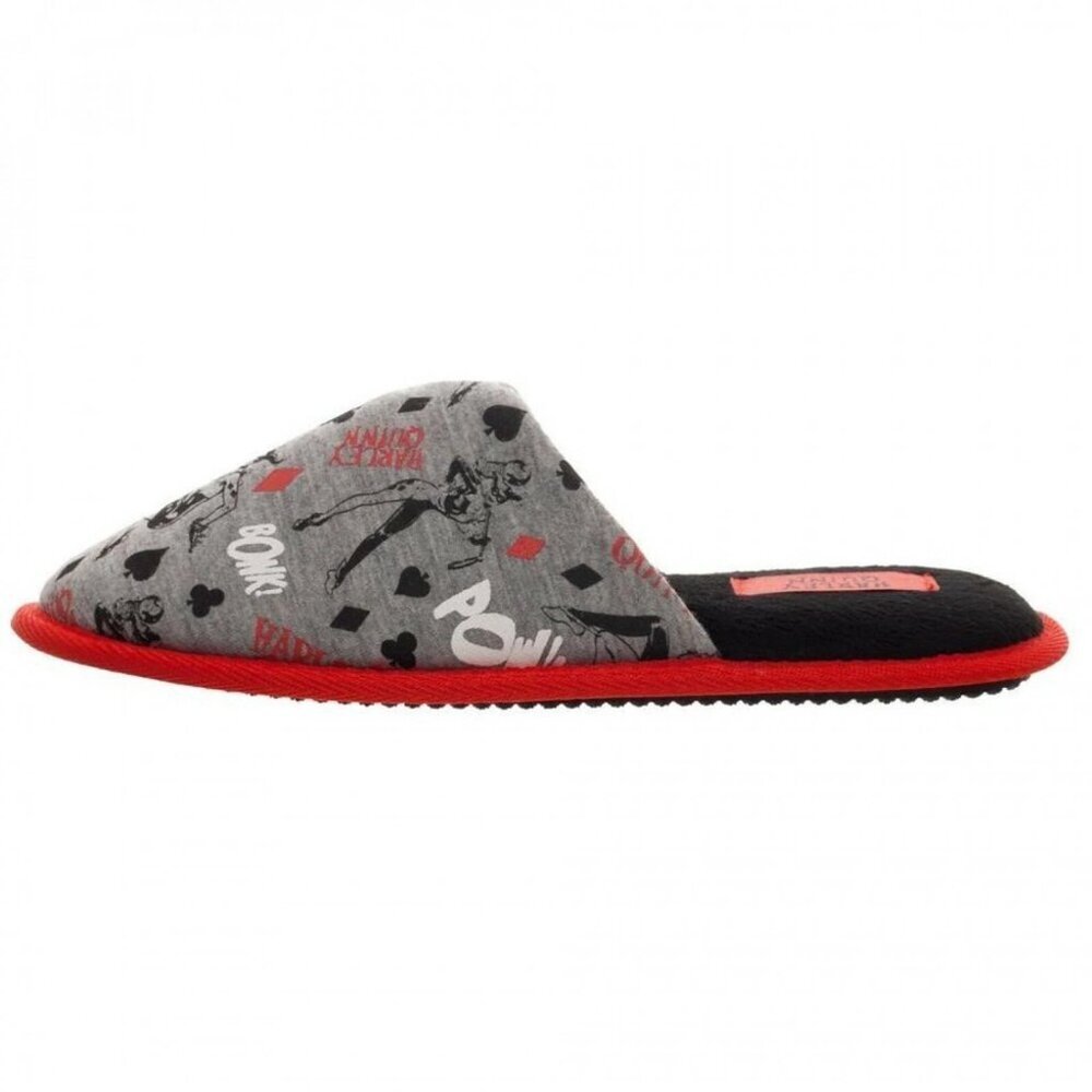 DC Comics Harley Quinn Red and Gray Slippers, Size M (7-8) - Picture 4 of 5